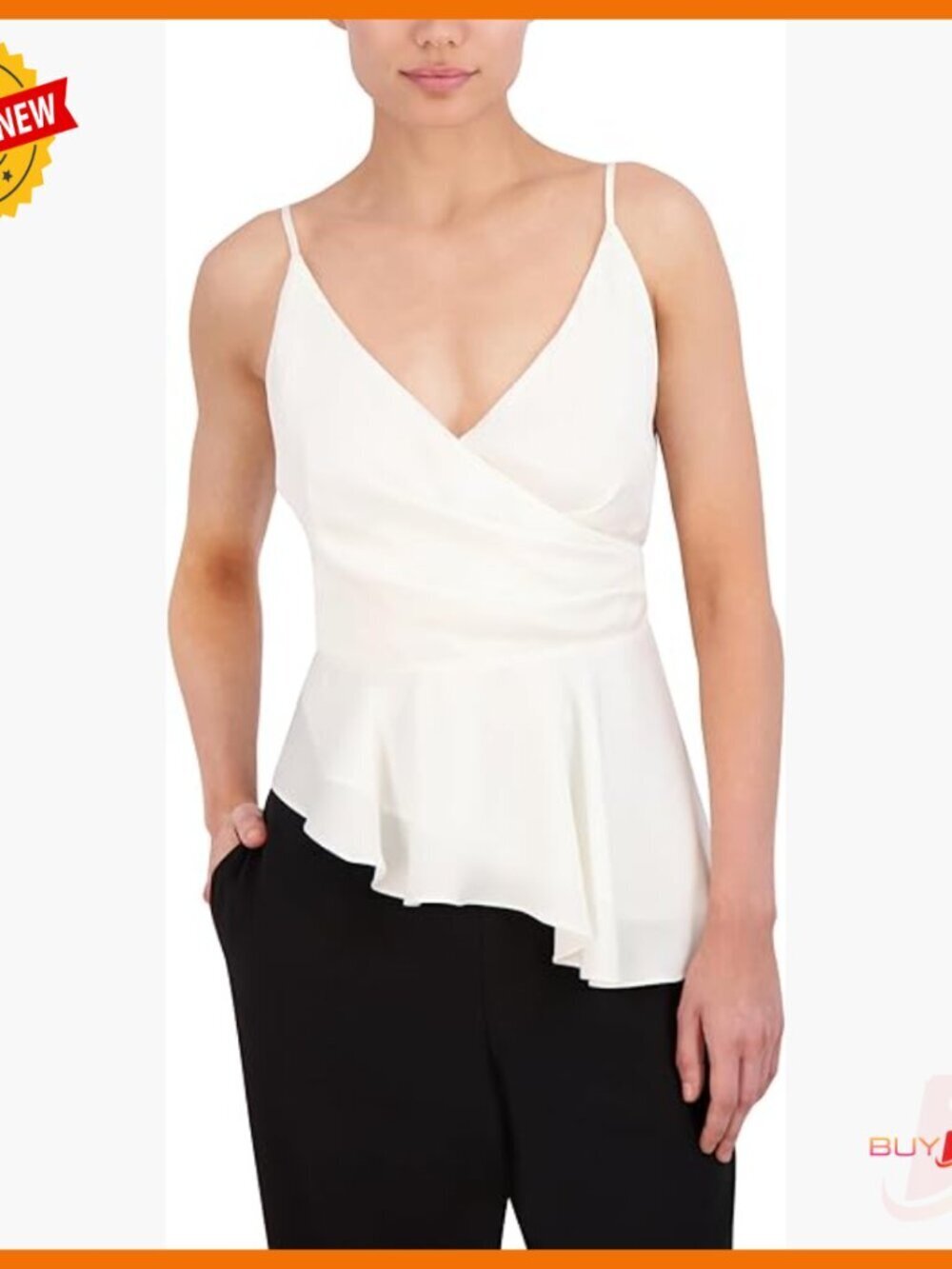 Sleeveless Surplice Neck Peplum Top Slim Fit Polyester Blouse